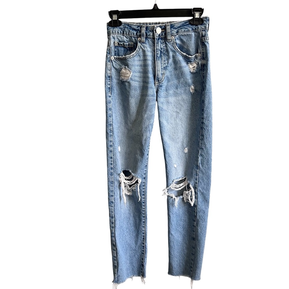 Garage Light Blue Distressed Straight Leg Jeans